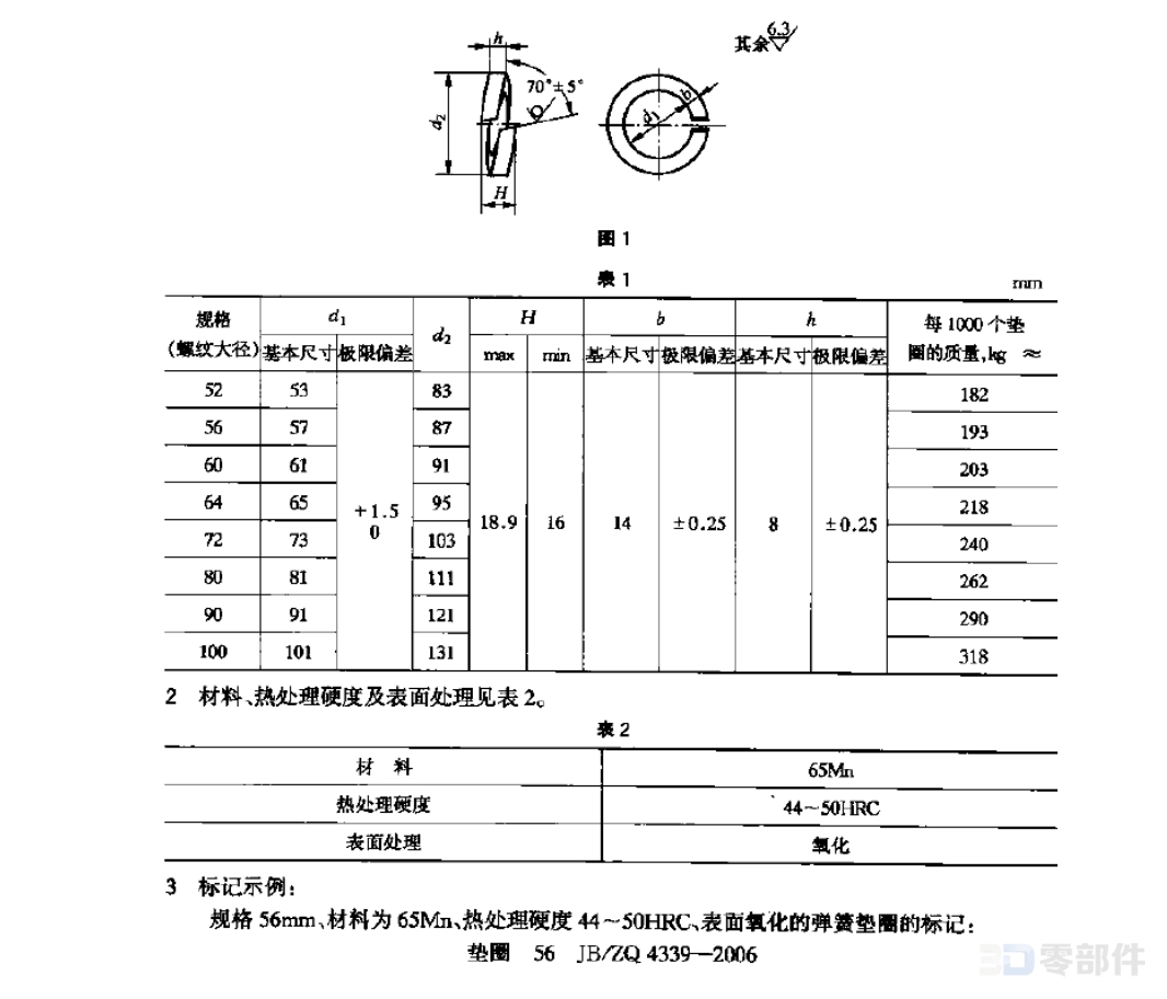 弹簧垫圈 JB/ZQ4339-2006