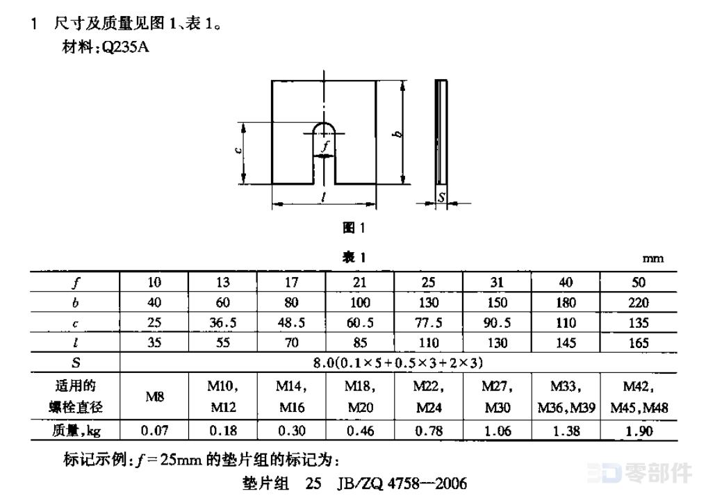 调整垫片组 JB/ZQ4758-2006