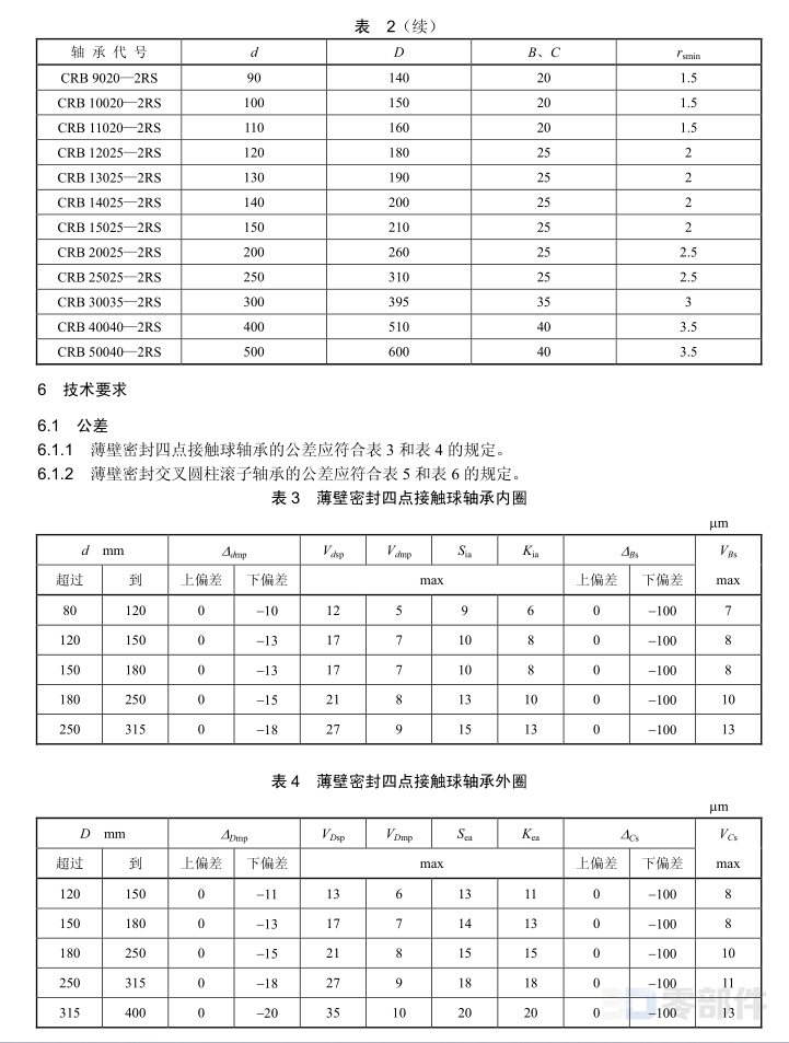 机器人用薄壁密封交叉圆柱滚子轴承 JB/T6636-2007