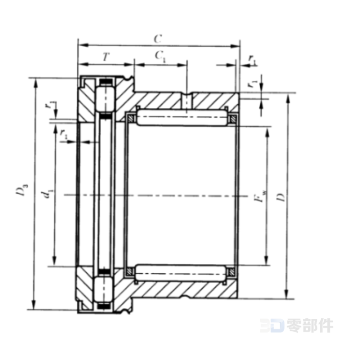 滚针和推力圆柱滚子组合轴承NKXR 00 Z型 GBT16643-2015