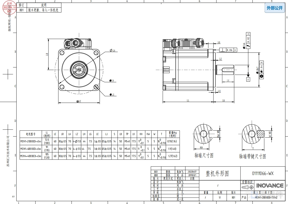 200W 汇川伺服电机 MS1H1-20B30CB