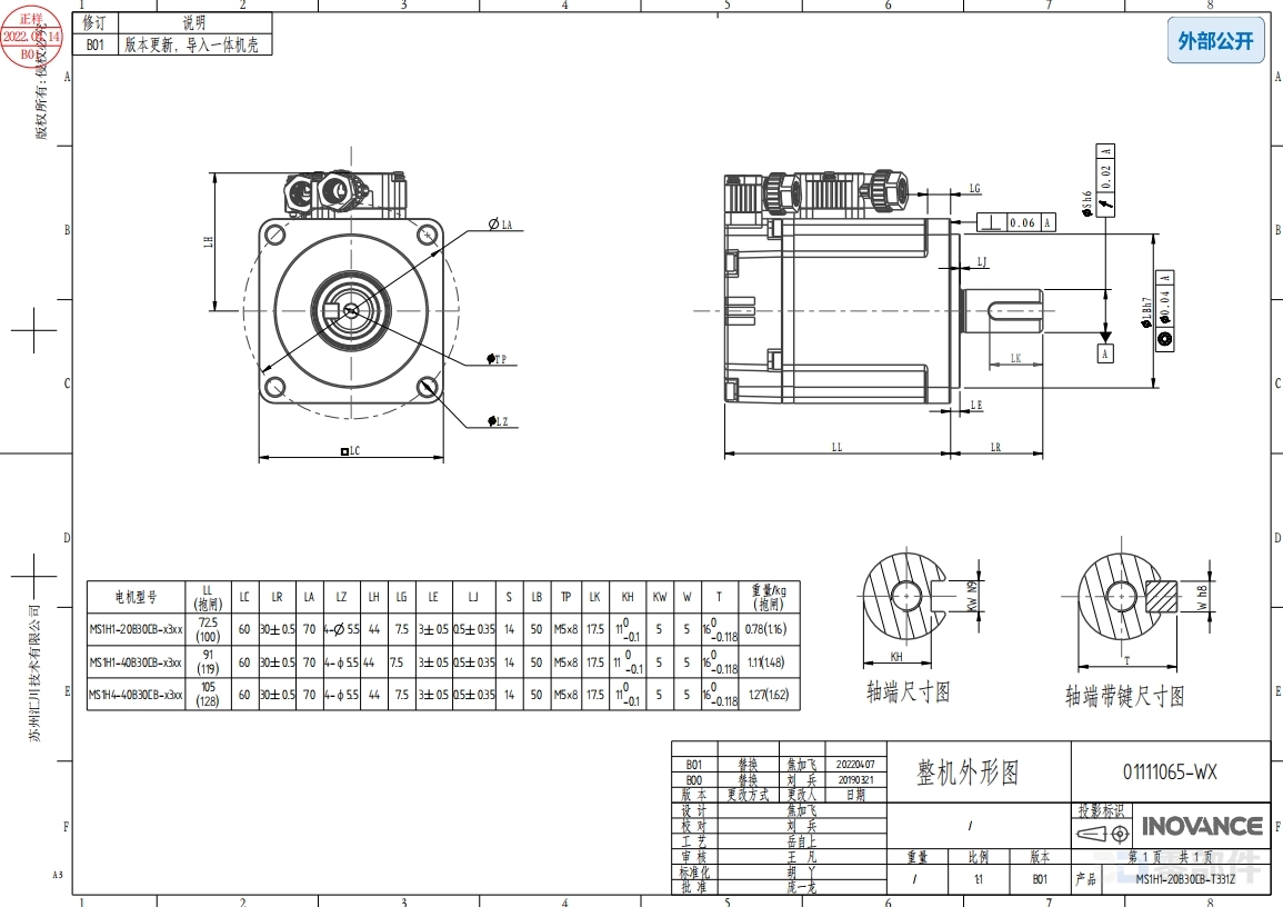 200W 汇川伺服电机 MS1H1-20B30CB