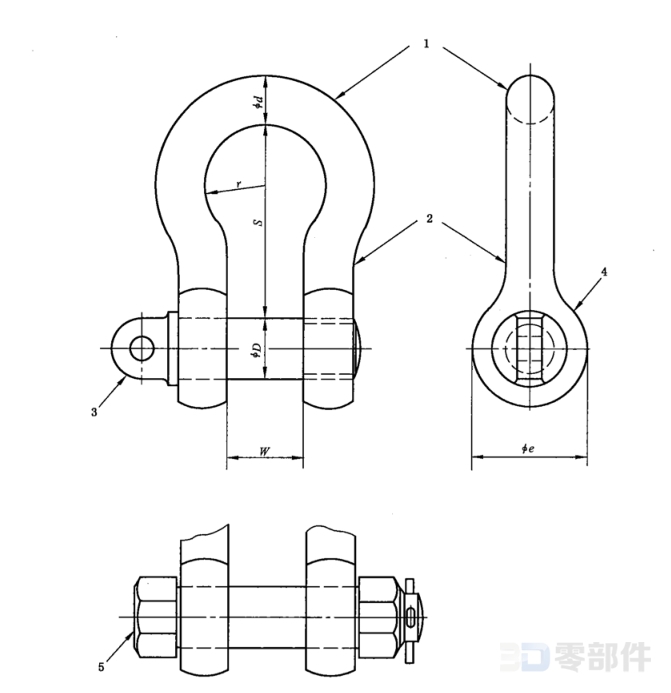 一般起重用锻造卸扣_弓型 JB/T8112-1999